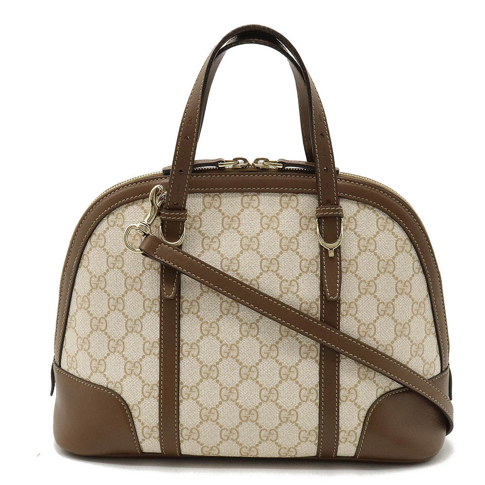 Gucci GG Supreme Knee Stop Handle Shoulder Bag Leather White Mocha Brown